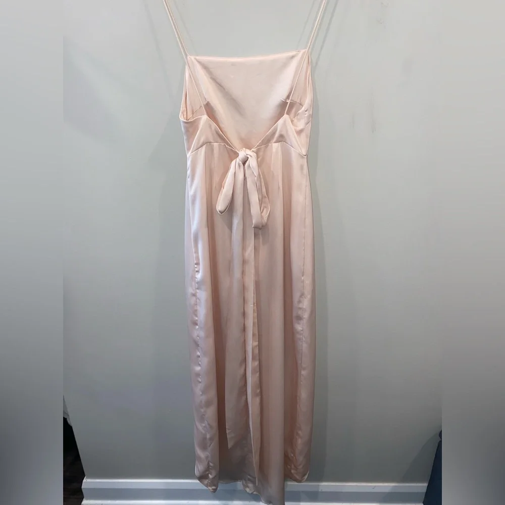 Sabo Skirt Champagne Satin Front Slit Low Back Long Dress Square Neck Size S - Picture 6 of 7